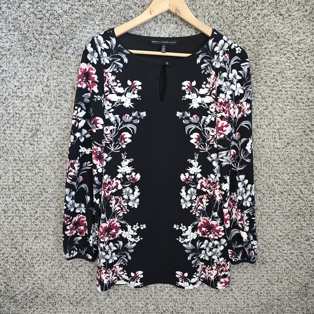 White House Black Market Dress Womens XS Black Floral Print Mini Long Sleeve